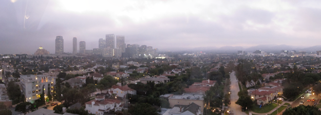 photo of the view at twilight from the 12th floor penthouse of mr. c hotel beverly hills