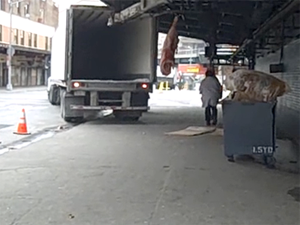 view of meat carcasses in the meatpacking district